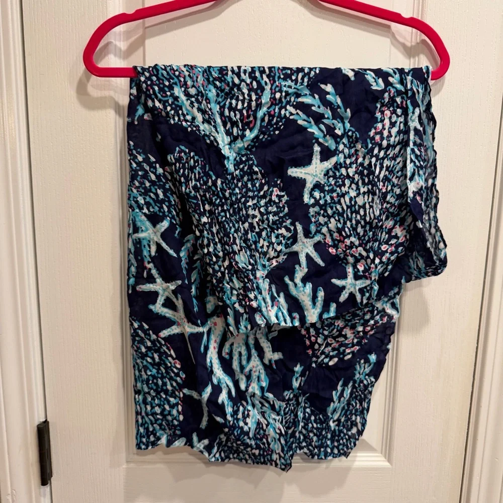 Lilly Pulitzer Riley Infinity Scarf Navy Good Reef Coral Starfish Rayon